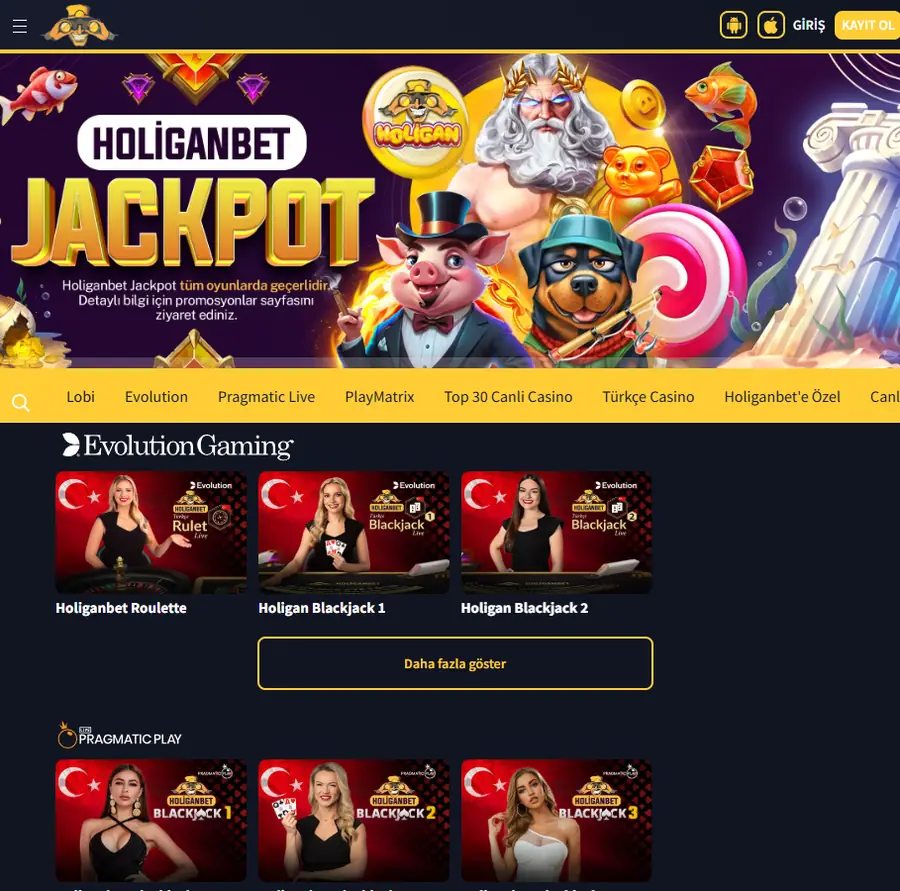 Holiganbet canlı casino, Türkçe rulet ve blackjack masaları